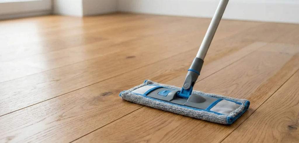 hardwood floor being mopped