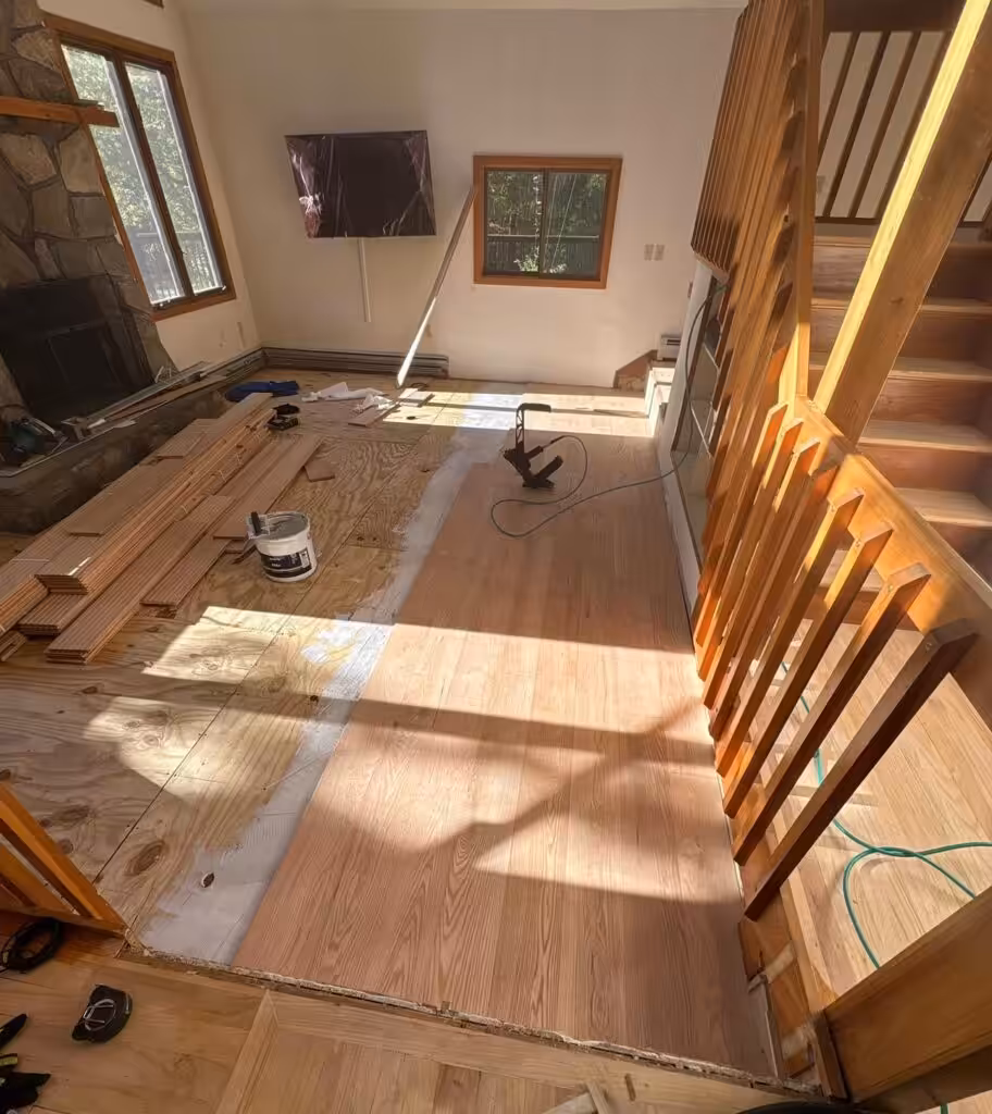 Dustless Hardwood Floors LLC Hardwood Flooring CT Wood flooring installation in progress.