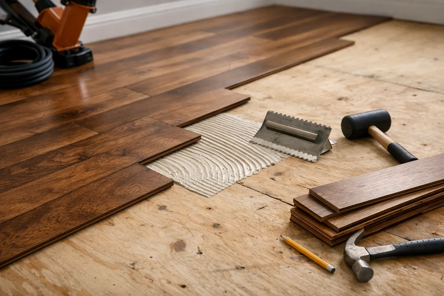 Installing hardwood flooring over subfloor