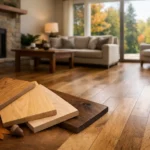 Cozy living room with hardwood samples.