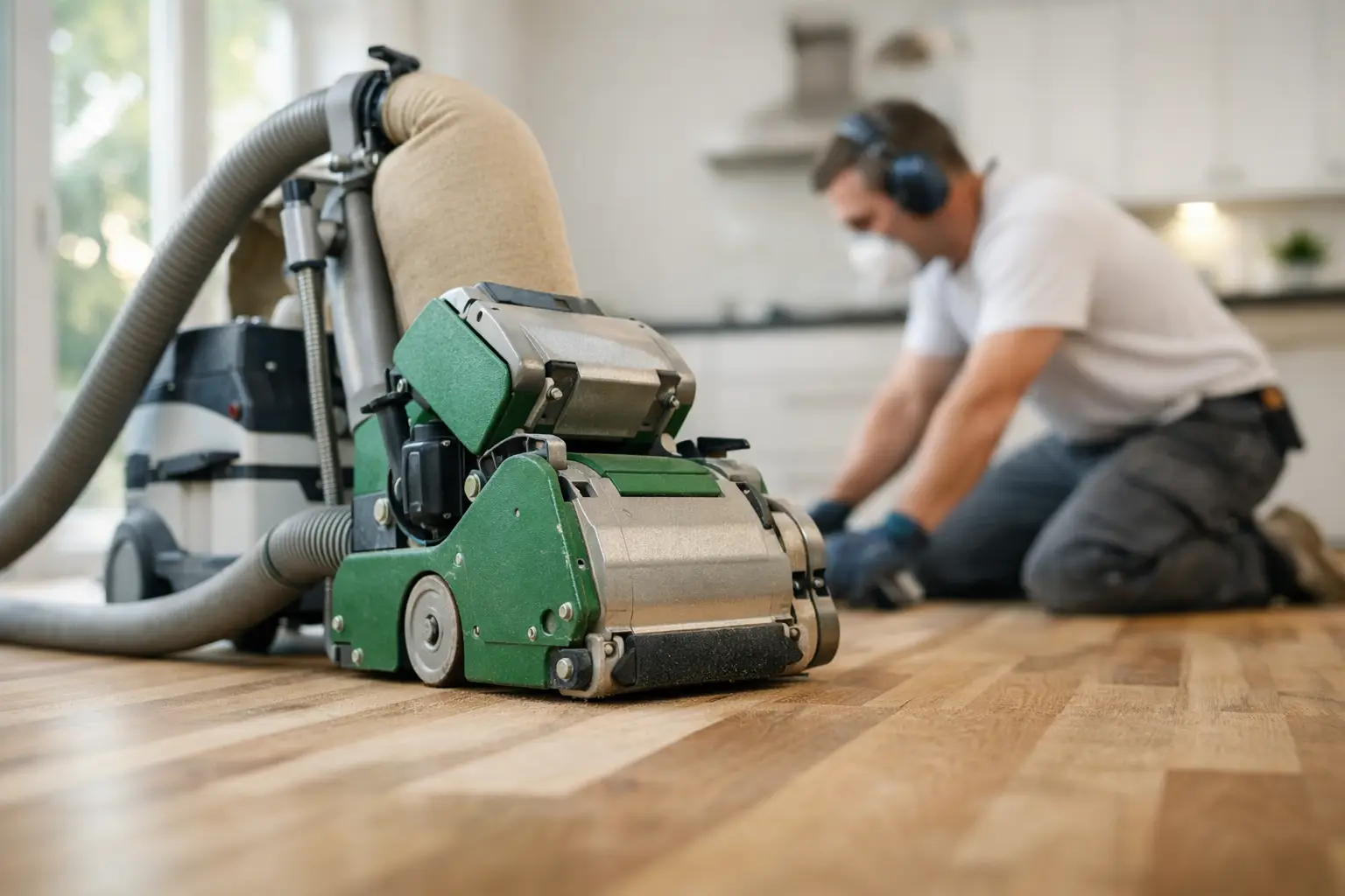 Sanding machine on wooden floor