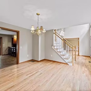 Spacious living area with staircase